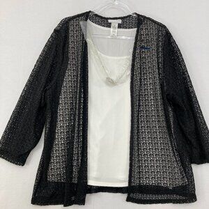 New‎ Alfred Dunner size XL Black White Lace Cardigan Preppy Elegant Office